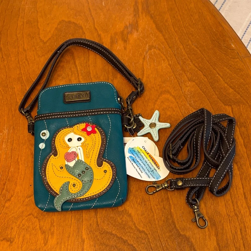 Chala Teal and Brown Crossbody with Mermaid Patch - Picture 7 of 7